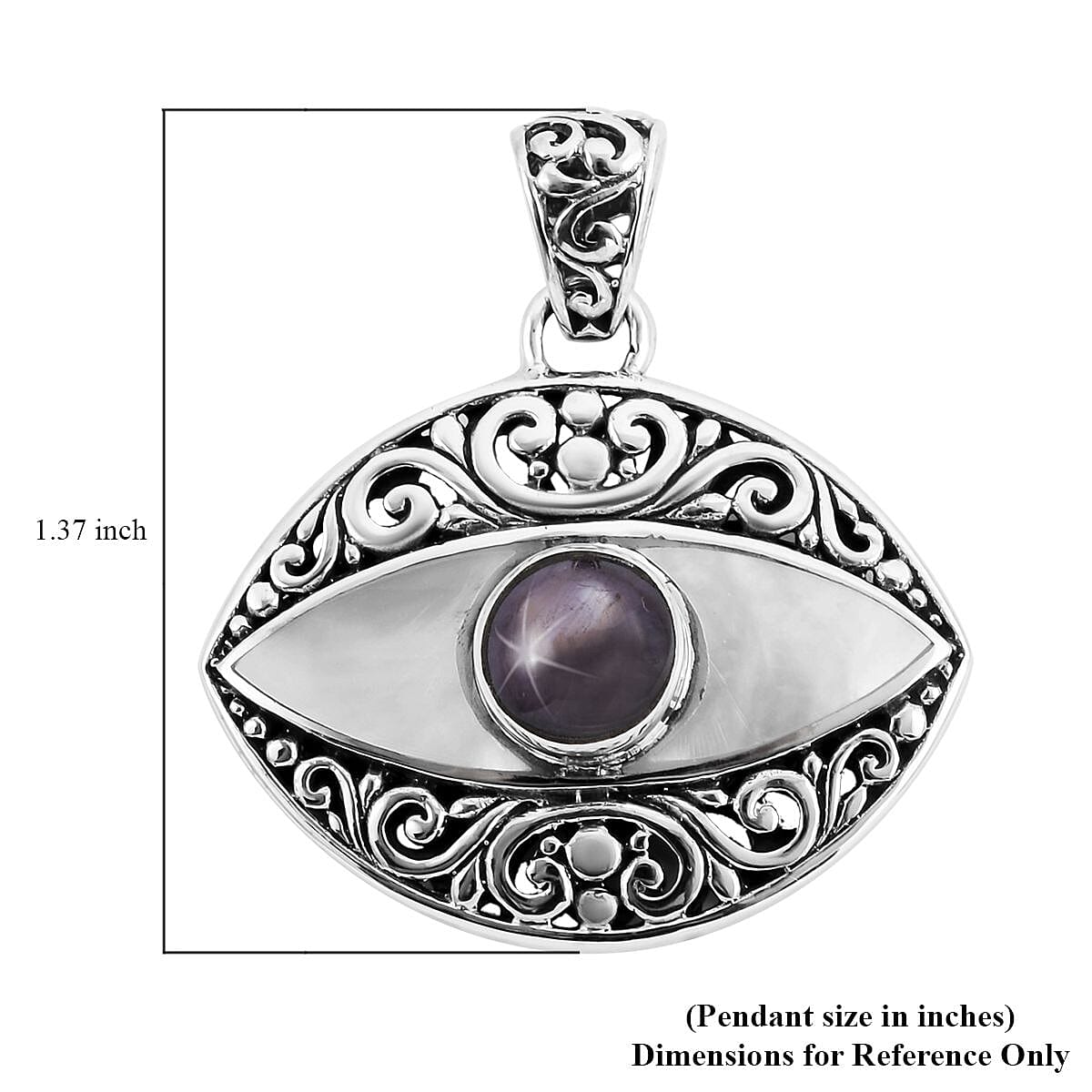 BALI LEGACY Indian Star Ruby and Mother Of Pearl Evil Eye Pendant in Sterling Silver 8 Grams 2.50 ctw image number 4