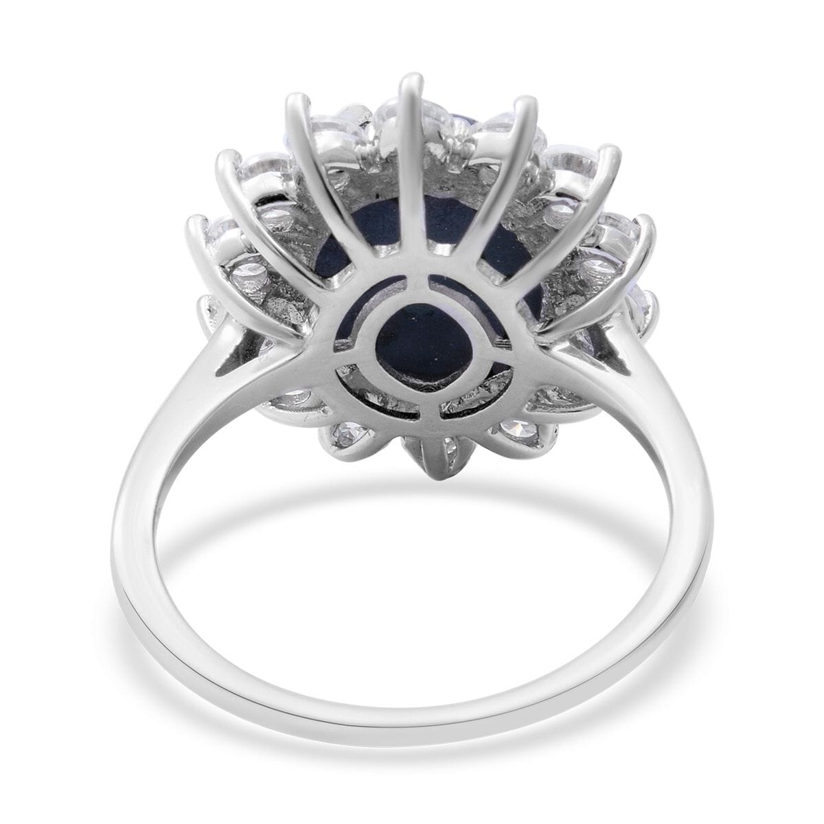 Blue Star Sapphire (DF) and Moissanite 8.75 ctw Halo Ring in Platinum Over Sterling Silver (Size 9.0)  image number 3