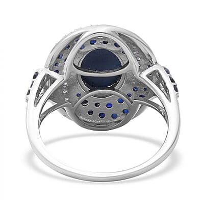 Blue Star Sapphire (DF) and Multi Gemstone 5.25 ctw Split Shank Ring in Platinum Over Sterling Silver (Size 10.0)