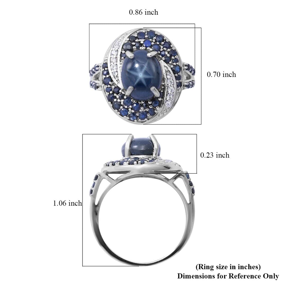 Thai Blue Star Sapphire, Multi Gemstone Split Shank Ring in Platinum Over Sterling Silver (Size 10.0) 5.25 ctw image number 4