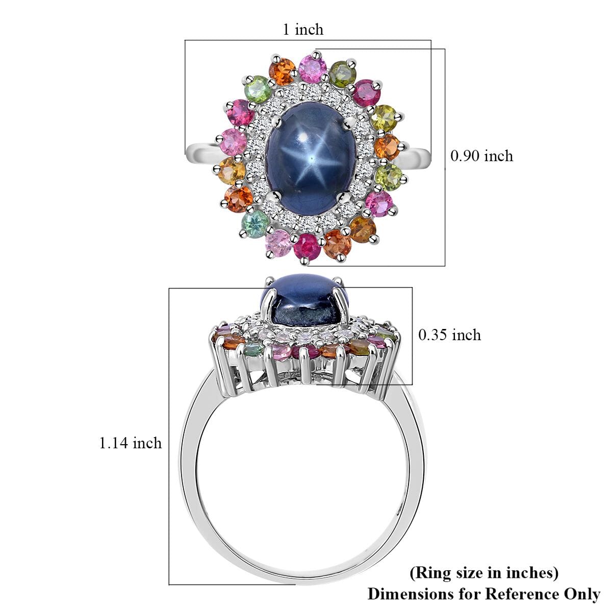 Blue Star Sapphire (DF) and Multi Gemstone Cocktail Ring in Platinum Over Sterling Silver (Size 8.0) 6.20 ctw image number 4