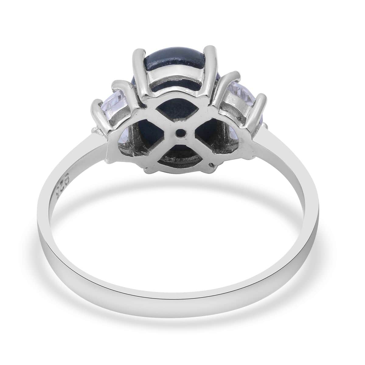 Thai Blue Star Sapphire and Natural White Zircon Ring in Platinum Over Sterling Silver (Size 7.0) 3.90 ctw image number 3