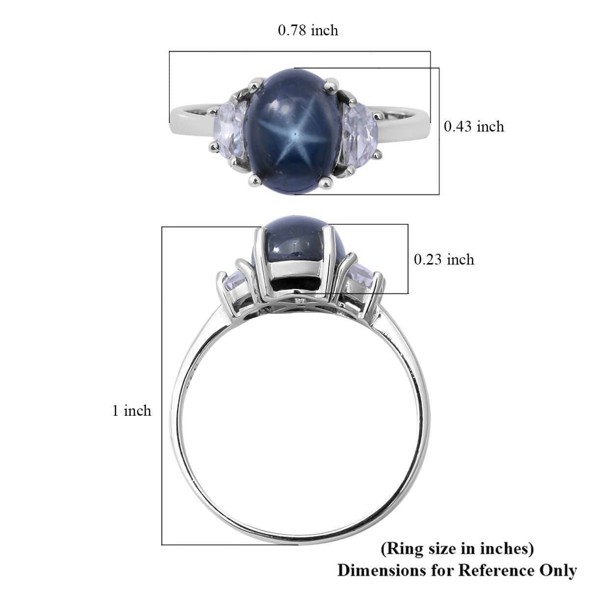 Thai Blue Star Sapphire and Natural White Zircon Ring in Platinum Over Sterling Silver (Size 7.0) 3.90 ctw image number 4