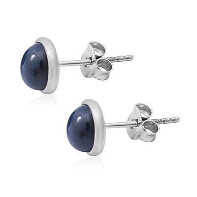 Blue Star Sapphire Stud Earrings in Platinum Over Sterling Silver 3.00 ctw