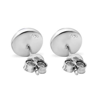 Blue Star Sapphire Stud Earrings in Platinum Over Sterling Silver 3.00 ctw