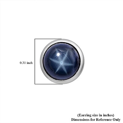 Blue Star Sapphire Stud Earrings in Platinum Over Sterling Silver 3.00 ctw