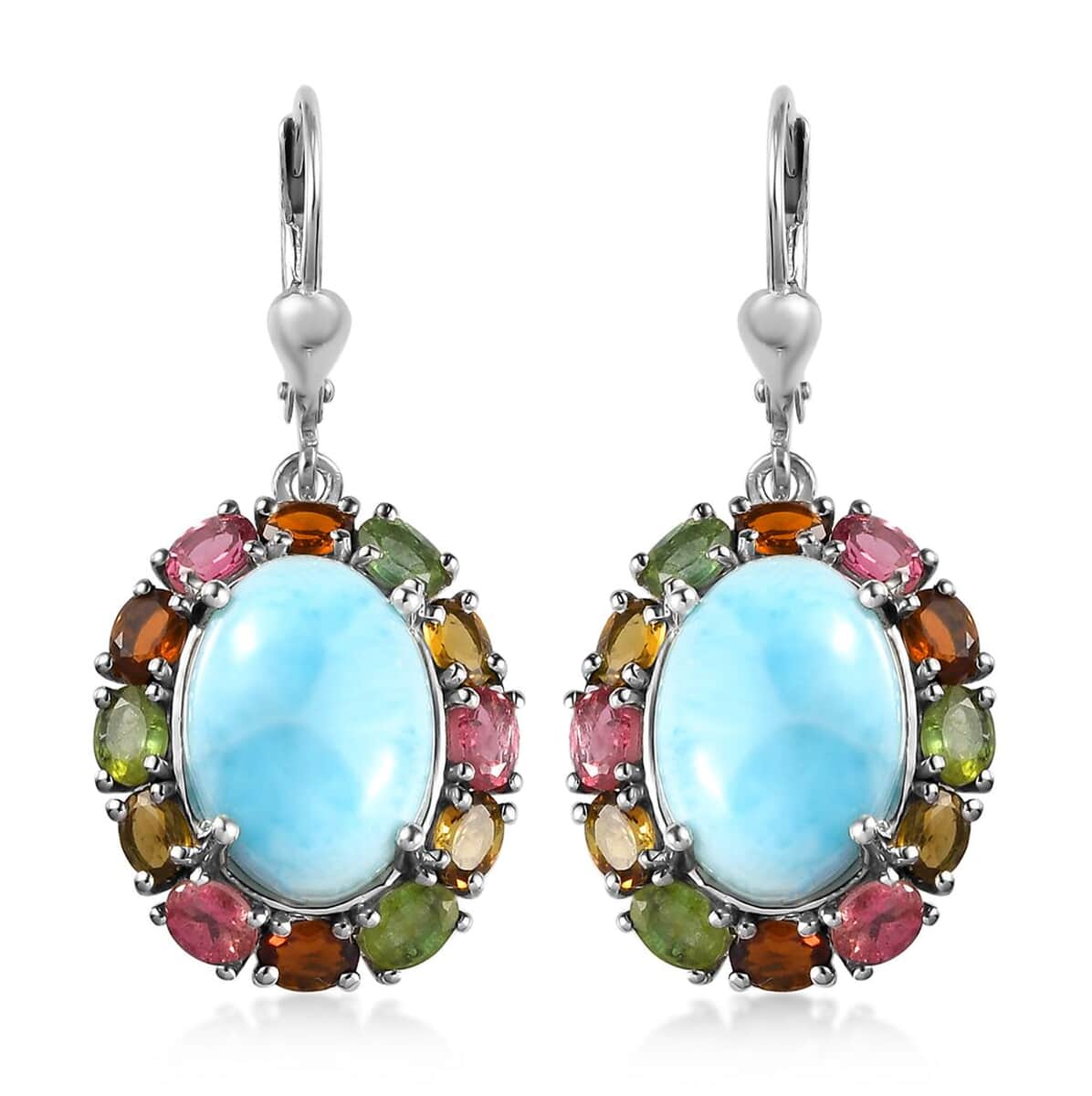 Larimar and Multi-Tourmaline Lever Back Earrings in Platinum Over Sterling Silver 16.10 ctw image number 0
