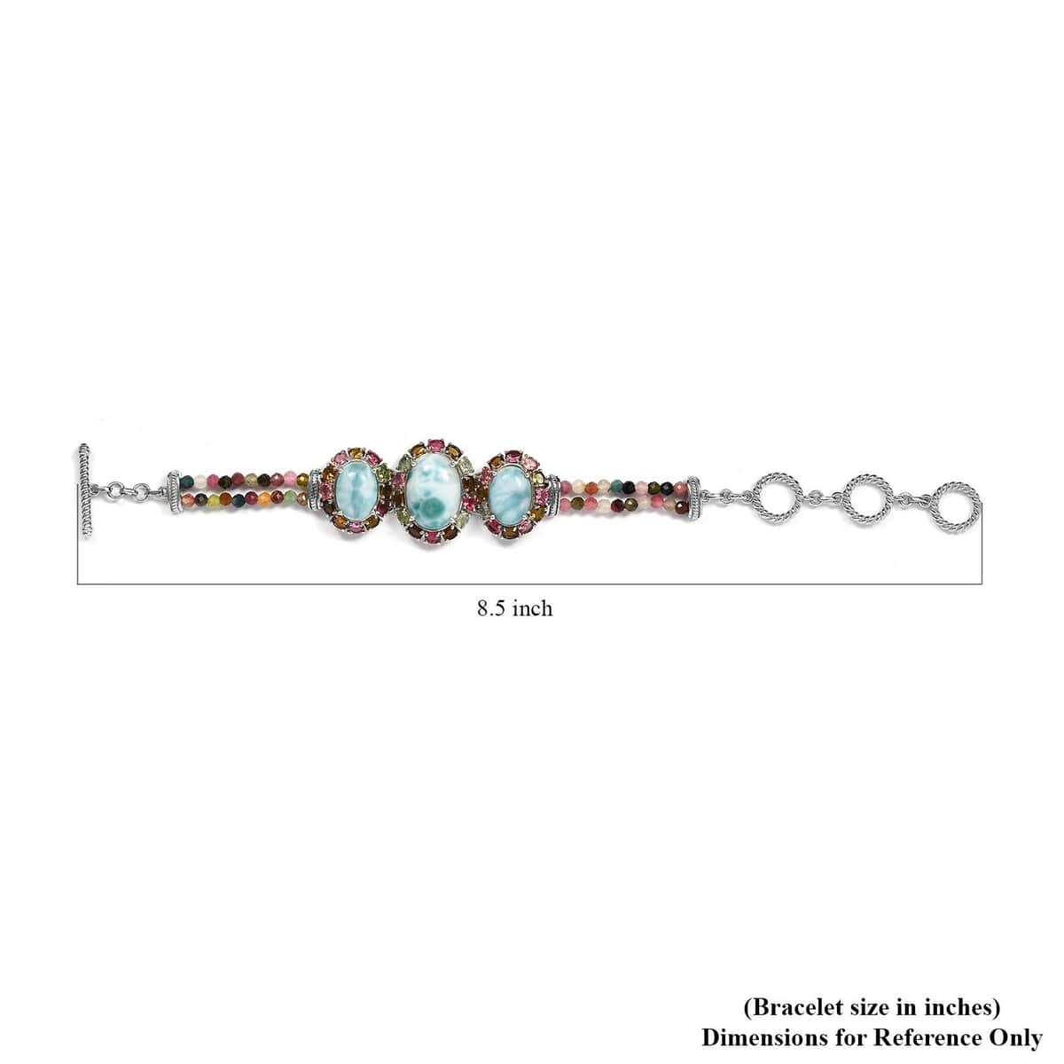 Larimar and Multi-Tourmaline Toggle Clasp Bracelet in Platinum Over Sterling Silver (6.50-8.00In) 42.35 ctw image number 4