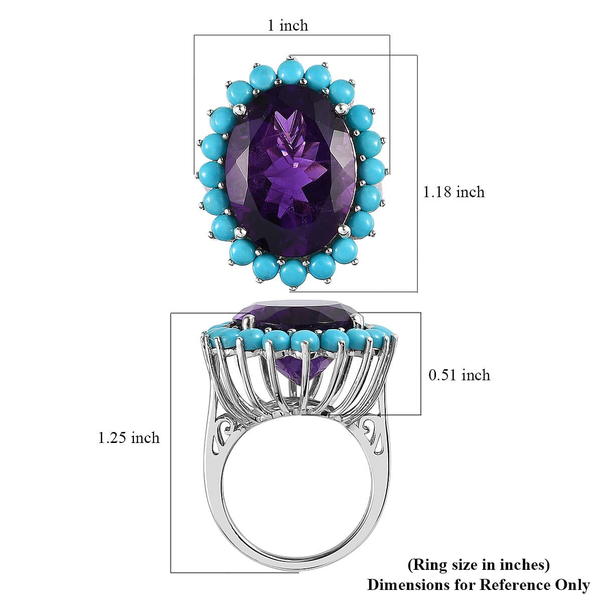 African Amethyst and Natural Sleeping Beauty Turquoise Floral Ring in Platinum Over Sterling Silver (Size 10.0) 19.00 ctw