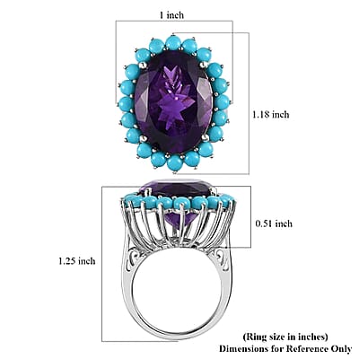 African Amethyst and Natural Sleeping Beauty Turquoise Floral Ring in Platinum Over Sterling Silver (Size 10.0) 19.00 ctw