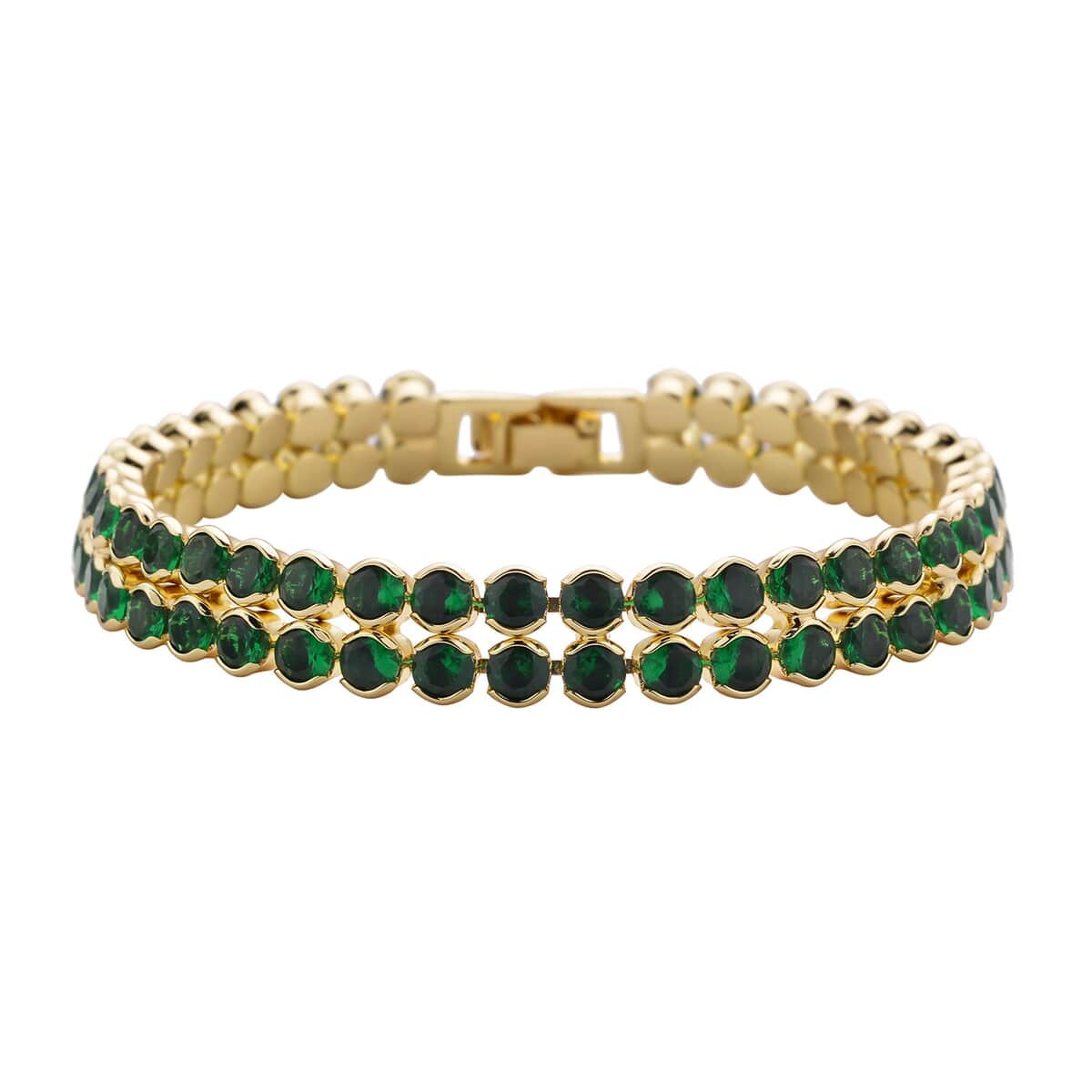 Simulated Emerald Double Row Tennis Bracelet in Goldtone (6.50 In) image number 0