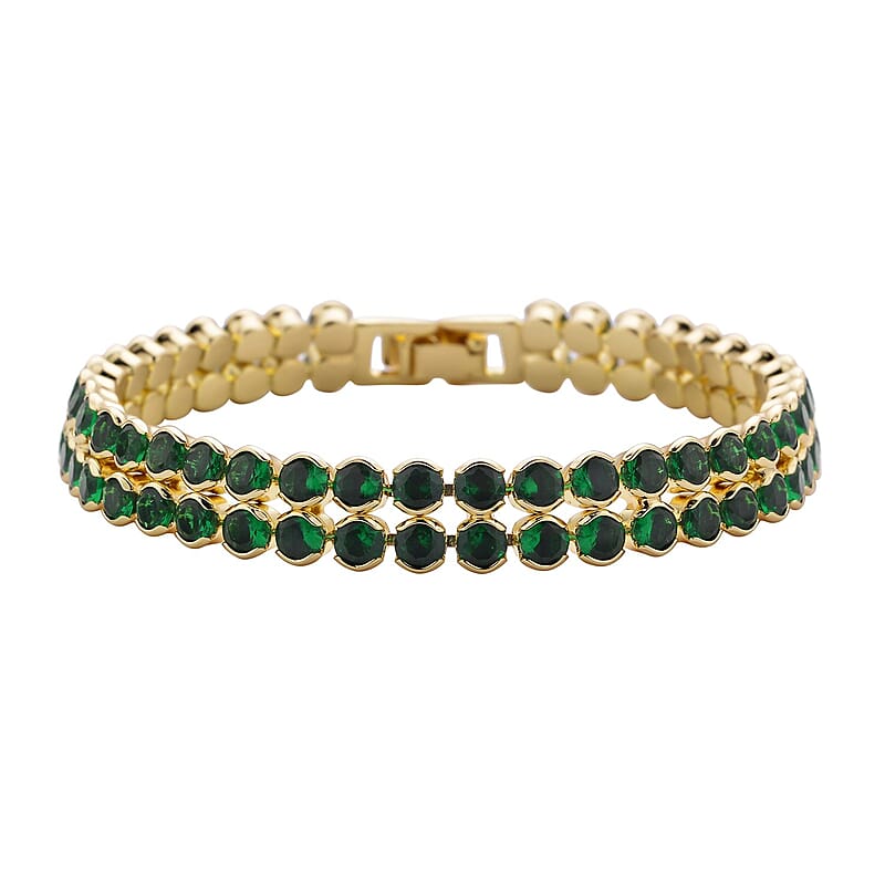 Simulated Emerald Double Row Tennis Bracelet in Goldtone (6.50 In)