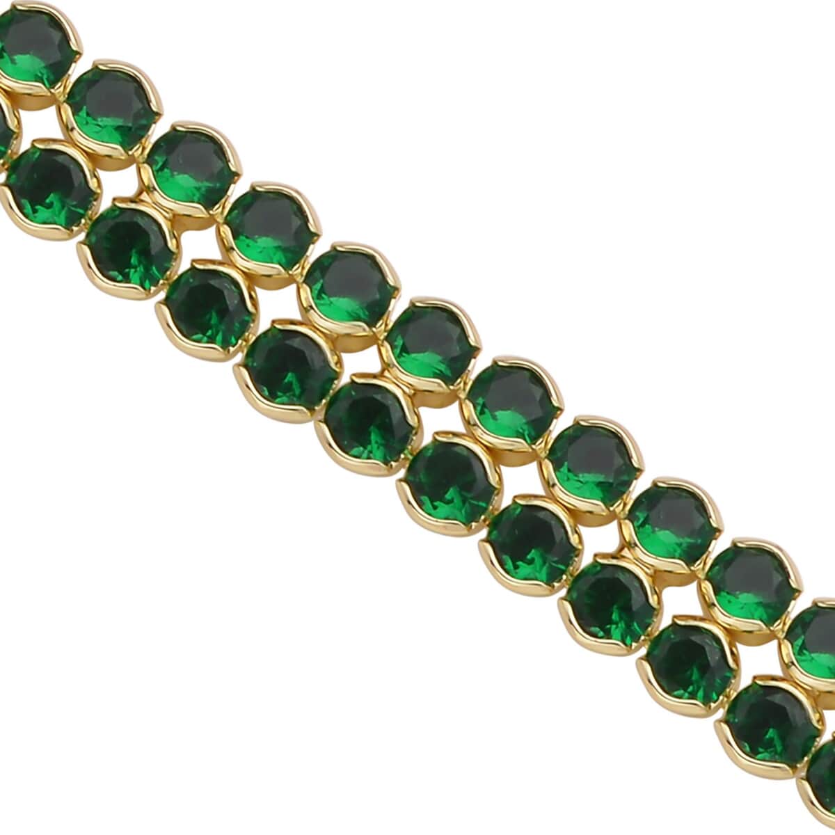 Simulated Emerald Double Row Tennis Bracelet in Goldtone (6.50 In) image number 2