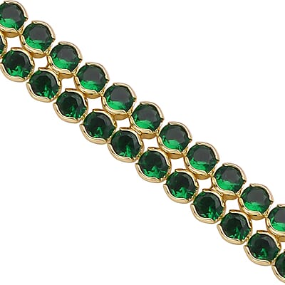 Simulated Emerald Double Row Tennis Bracelet in Goldtone (6.50 In)