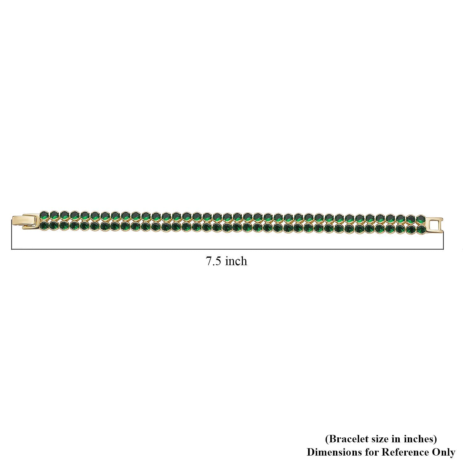 Simulated Emerald Double Row Tennis Bracelet in Goldtone (6.50 In)