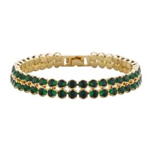 Simulated Emerald Double Row Tennis Bracelet in Goldtone (8.00 In)