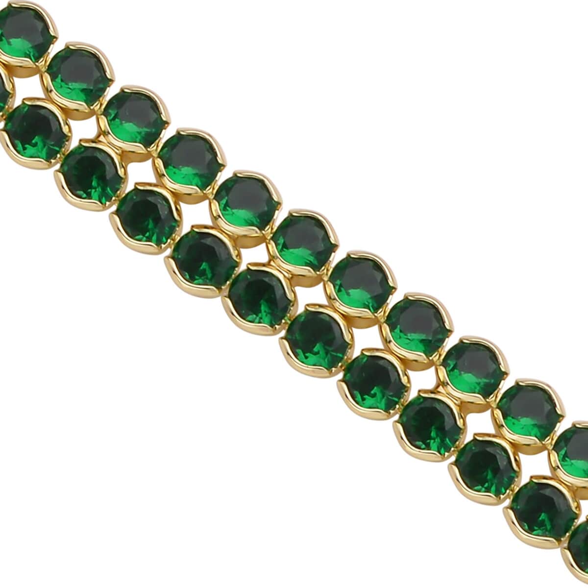 Simulated Emerald Double Row Tennis Bracelet in Goldtone (8.00 In) image number 2