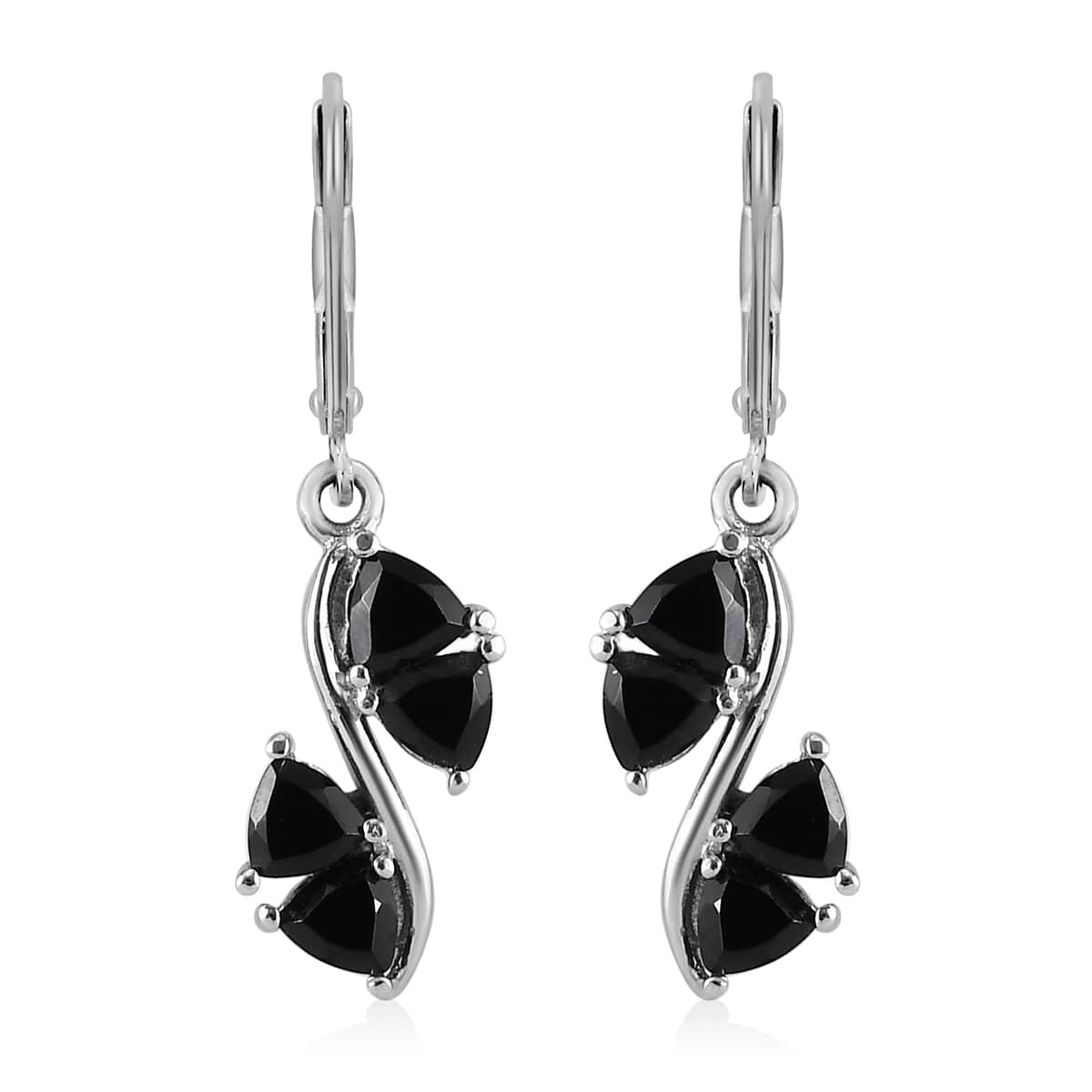 Thai Black Spinel Lever Back Earrings in Stainless Steel 2.65 ctw image number 0