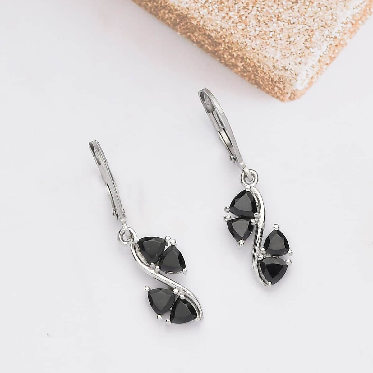 Natural Thai Black Spinel Lever Back Earrings in Stainless Steel 2.65 ctw image number 1