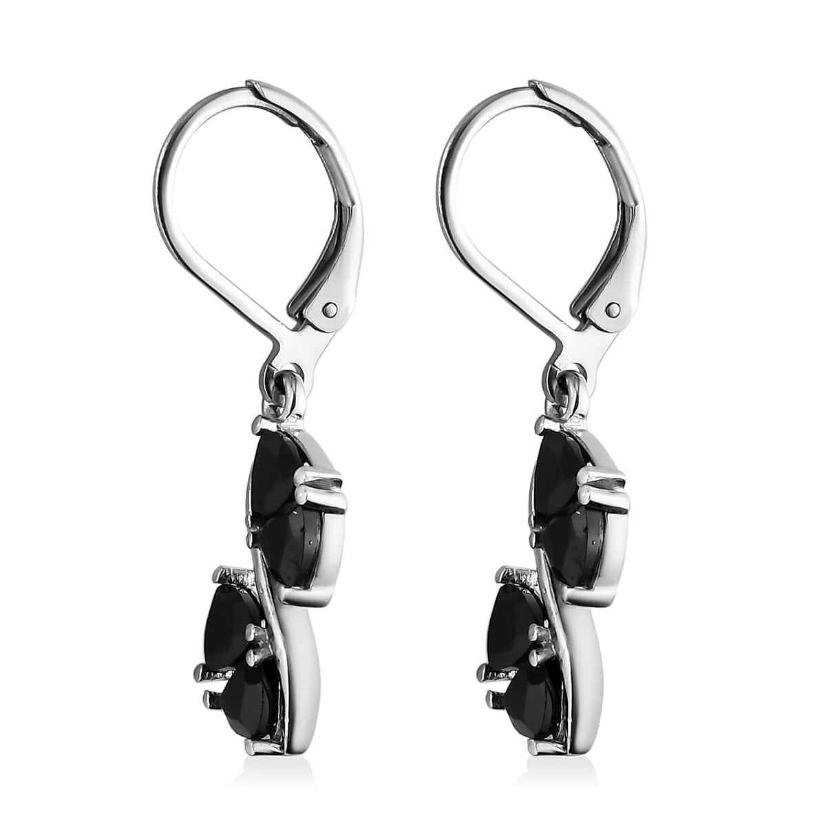 Thai Black Spinel Lever Back Earrings in Stainless Steel 2.65 ctw image number 3