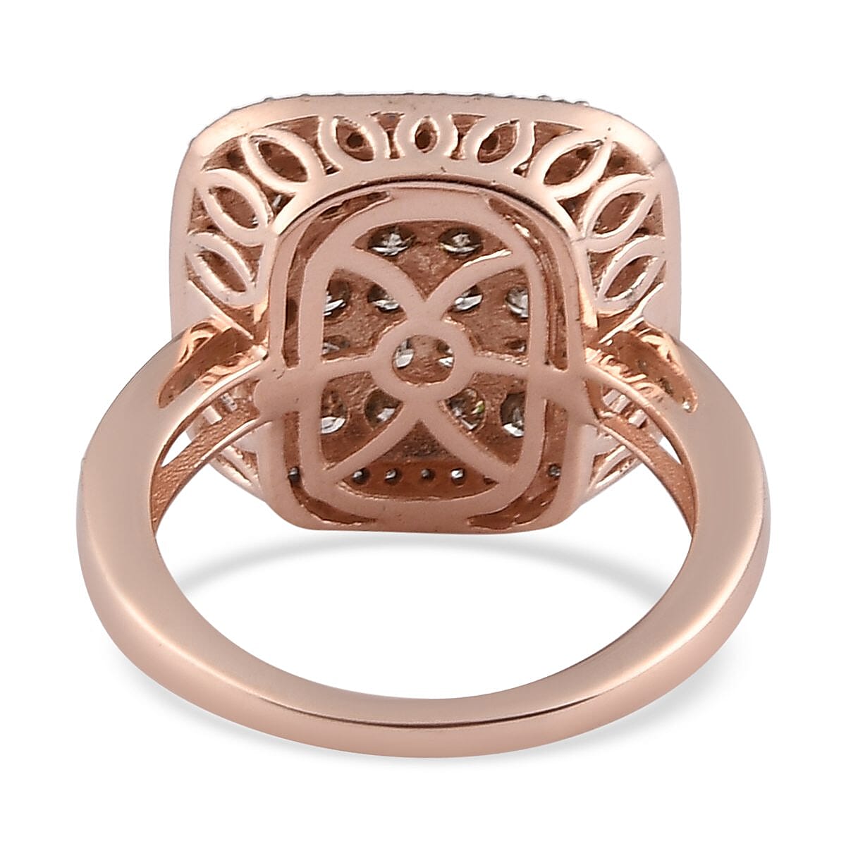 Natural Champagne and White Diamond Cluster Ring in Vermeil Rose Gold Over Sterling Silver (Size 10.0) 1.50 ctw