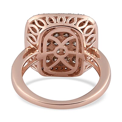 Natural Champagne and White Diamond Cluster Ring in Vermeil Rose Gold Over Sterling Silver (Size 10.0) 1.50 ctw
