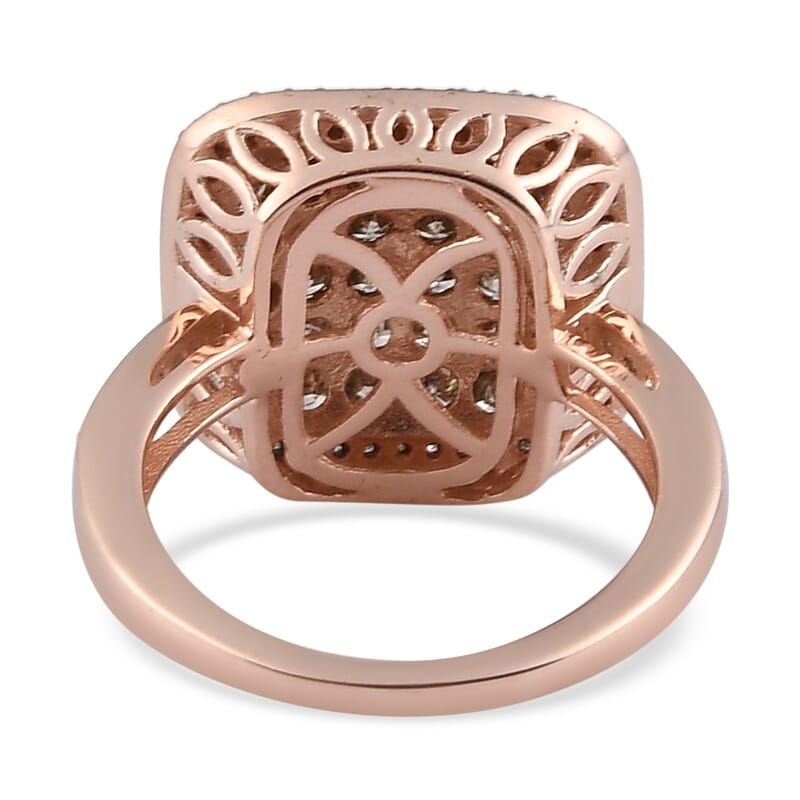 Natural Champagne and White Diamond Cluster Ring in Vermeil Rose Gold Over Sterling Silver (Size 10.0) 1.50 ctw