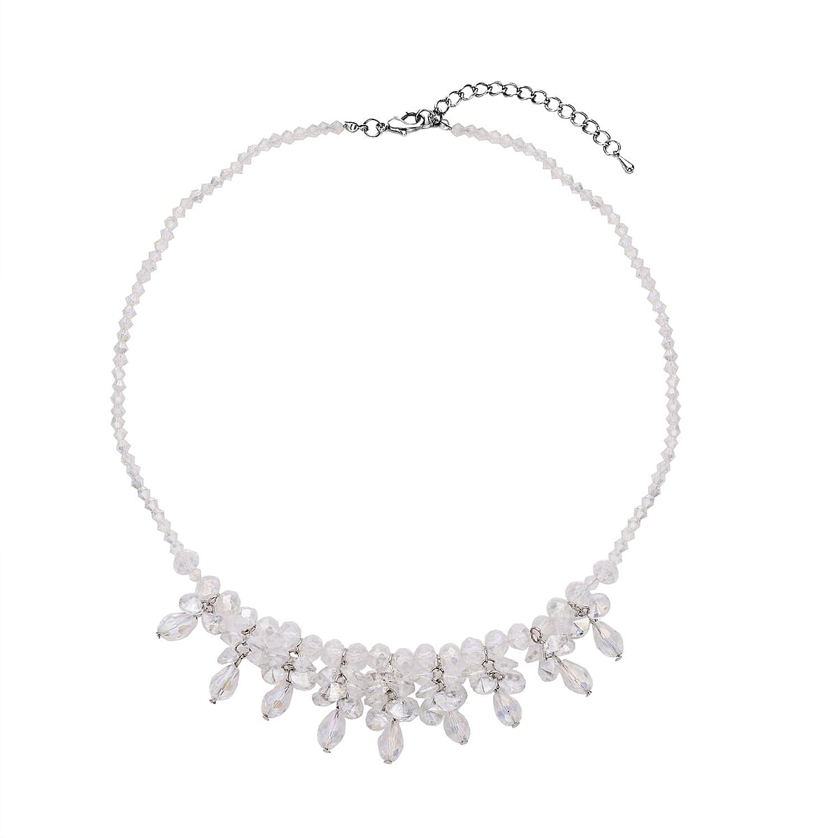 White Aurora Borealis Glass Beaded Sparkle Necklace in Silvertone 18-20 Inches image number 0