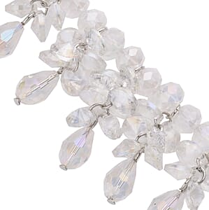 White Aurora Borealis Glass Beaded Sparkle Necklace in Silvertone 18-20 Inches