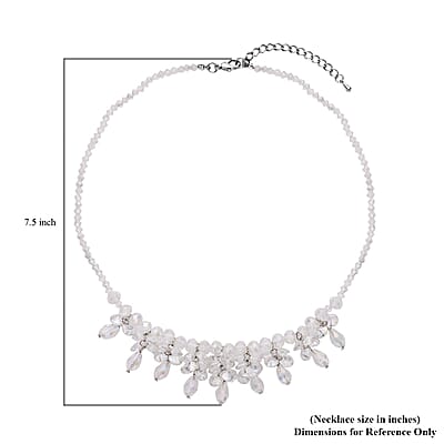 White Aurora Borealis Glass Beaded Sparkle Necklace in Silvertone 18-20 Inches