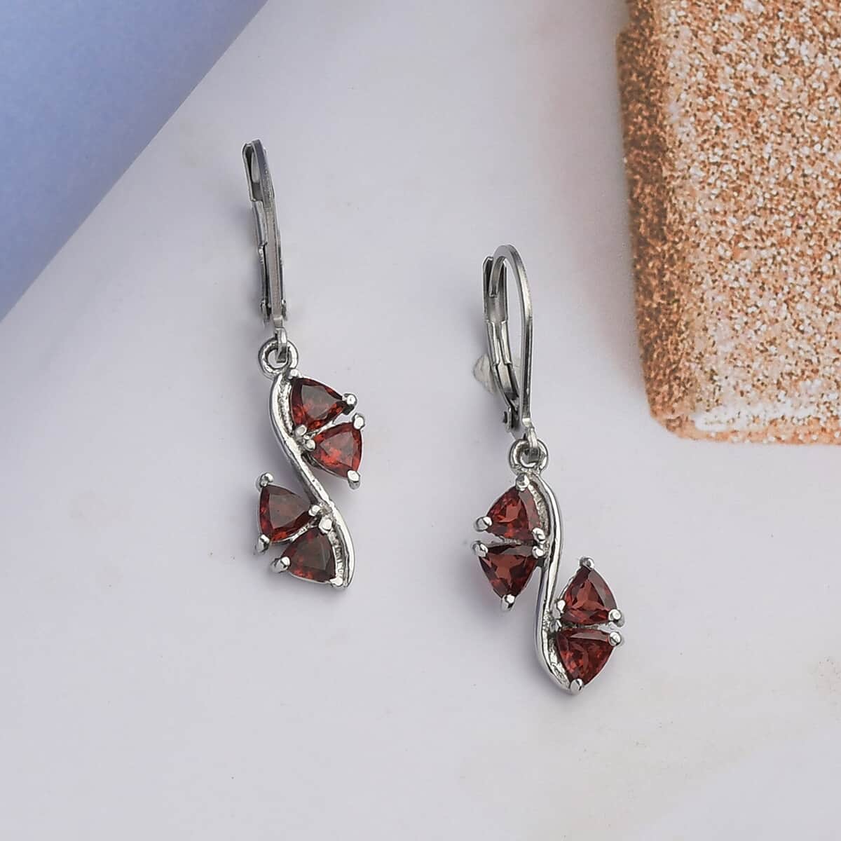 Mozambique Garnet Lever Back Earrings in Stainless Steel 2.25 ctw image number 1