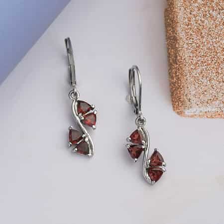 Mozambique Garnet Lever Back Earrings in Stainless Steel 2.25 ctw image number 1
