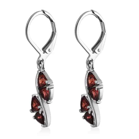 Mozambique Garnet Lever Back Earrings in Stainless Steel 2.25 ctw image number 3