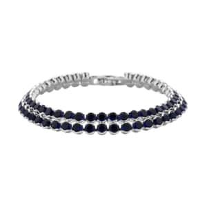 Simulated Blue Sapphire Double Row Tennis Bracelet in Silvertone (7.25 In)