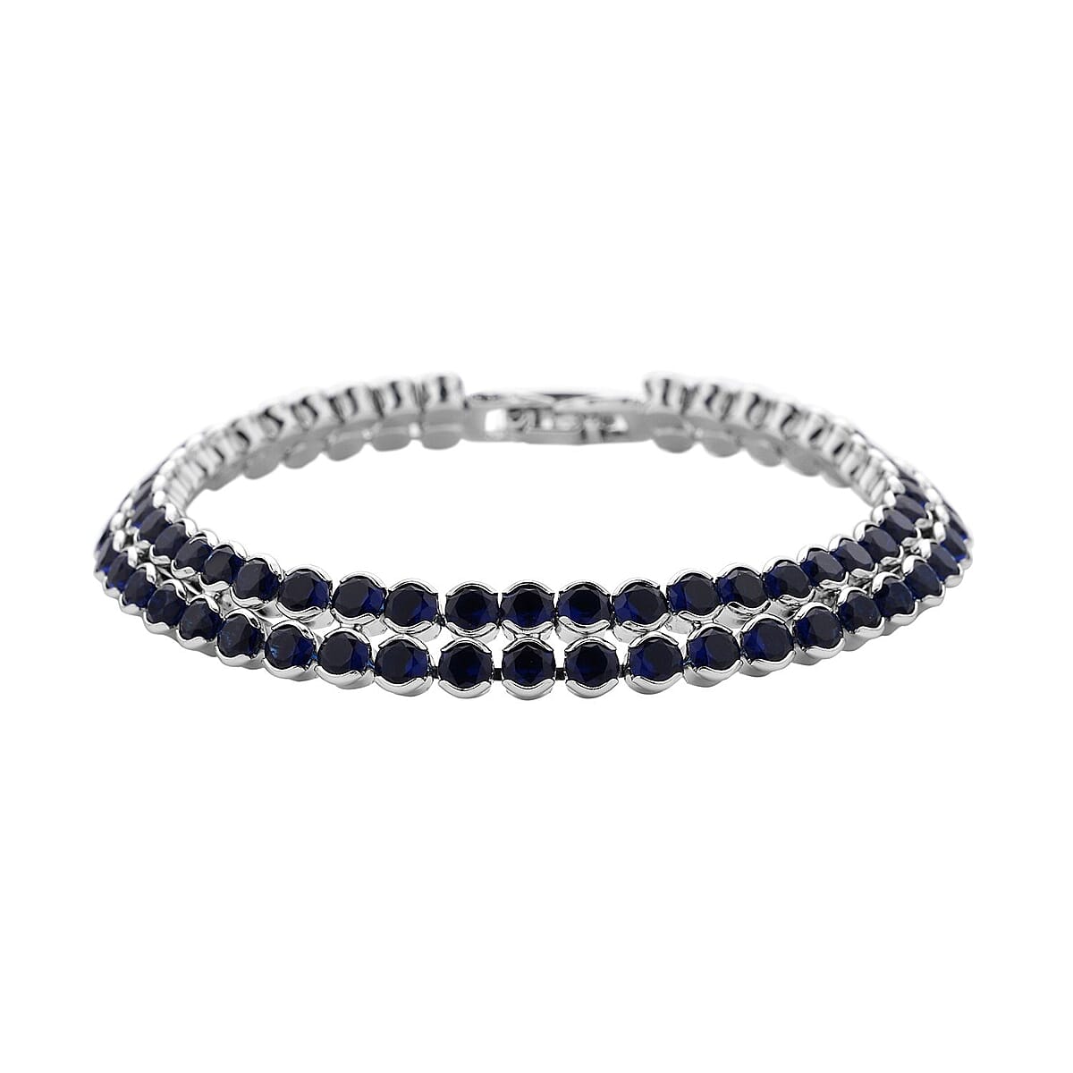 Simulated Blue Sapphire Double Row Tennis Bracelet in Silvertone (8.00 In) image number 0