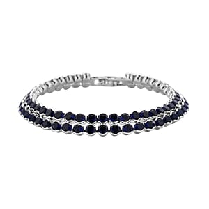 Simulated Blue Sapphire Double Row Tennis Bracelet in Silvertone (8.00 In)
