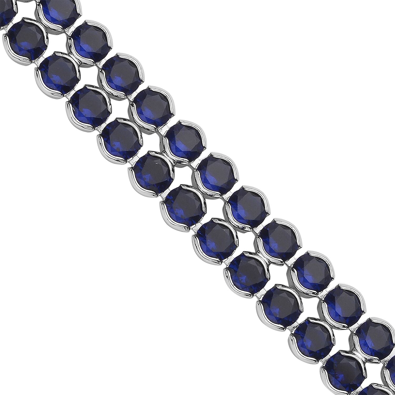 Simulated Blue Sapphire Double Row Tennis Bracelet in Silvertone (8.00 In)