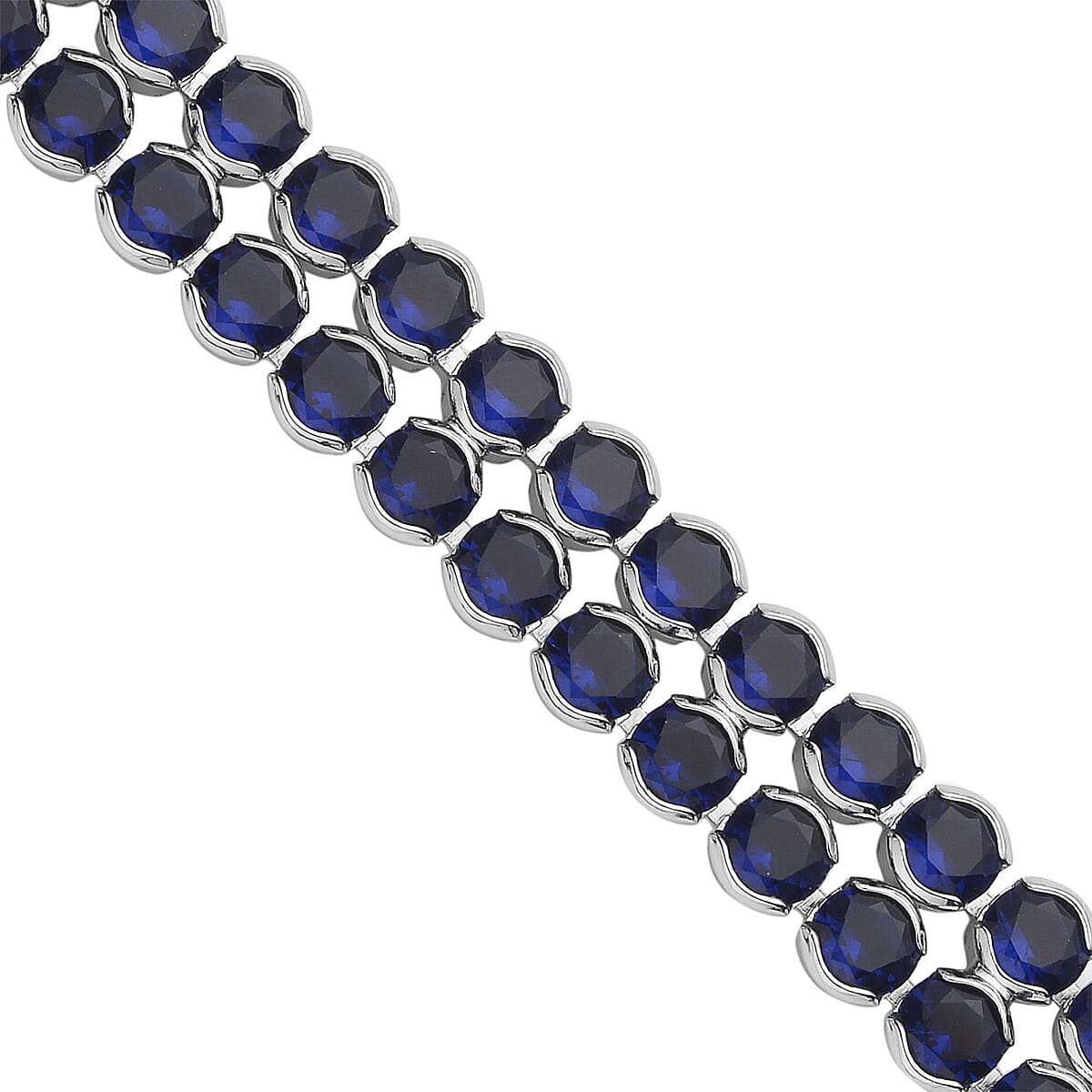 Simulated Blue Sapphire Double Row Tennis Bracelet in Silvertone (8.00 In) image number 2