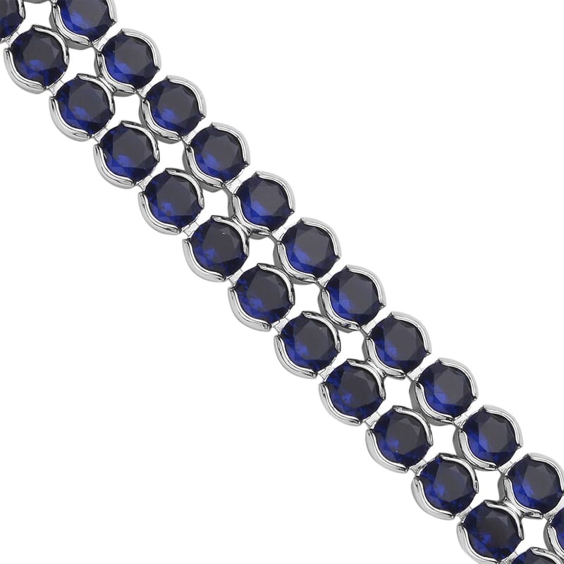 Simulated Blue Sapphire Double Row Tennis Bracelet in Silvertone (8.00 In)