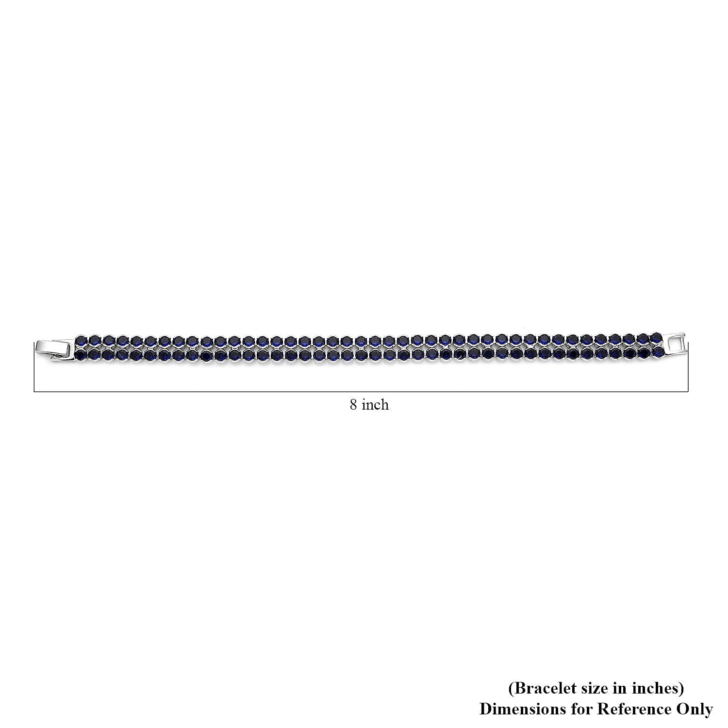 Simulated Blue Sapphire Double Row Tennis Bracelet in Silvertone (8.00 In)