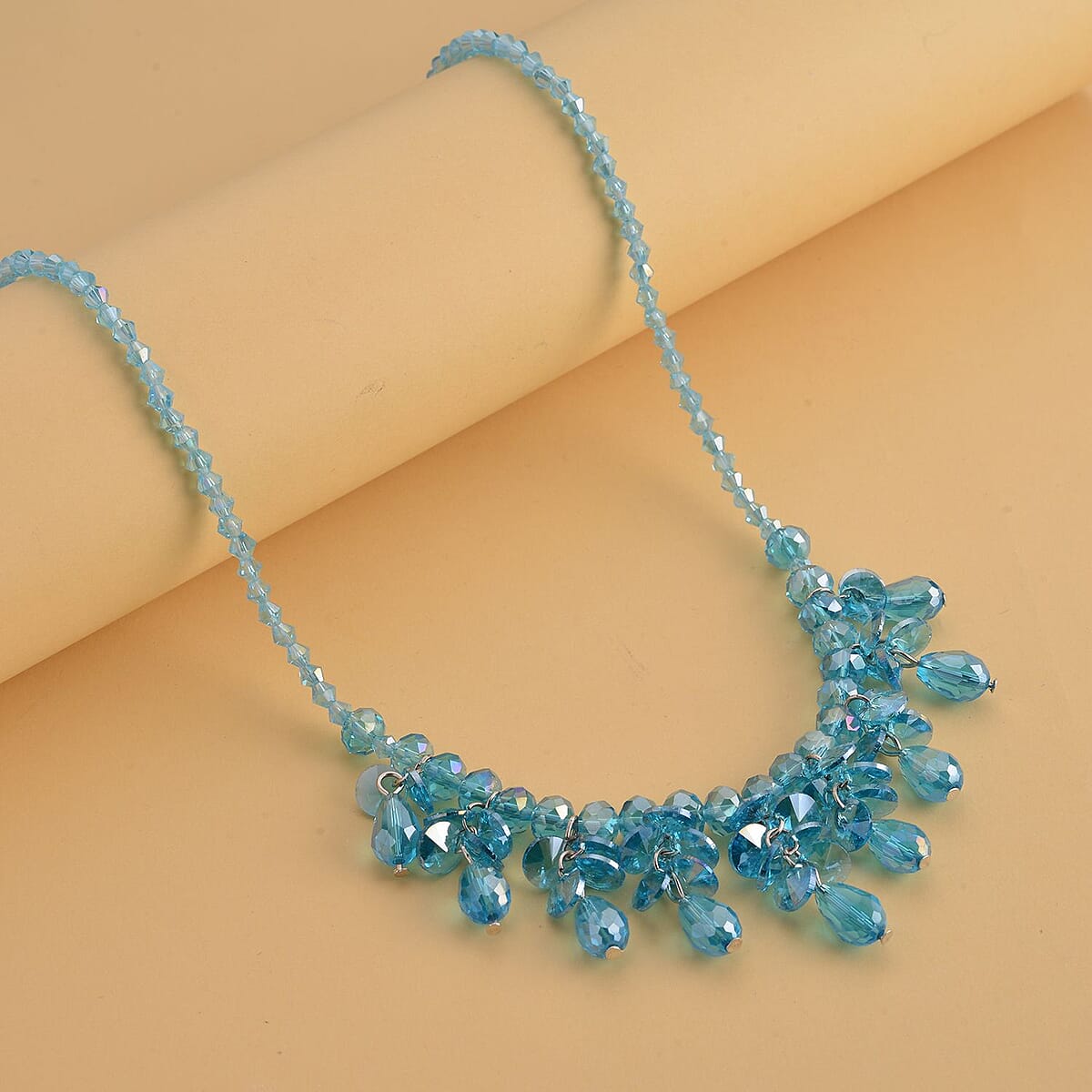 Blue Glass Beaded Sparkle Necklace in Silvertone 18-20 Inches image number 1