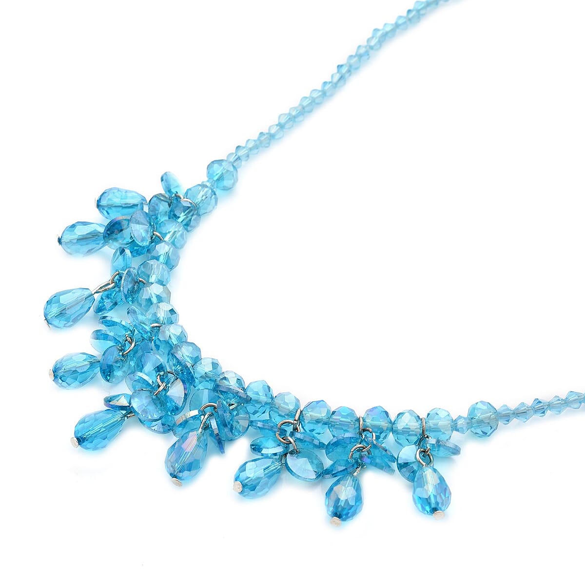 Blue Glass Beaded Sparkle Necklace in Silvertone 18-20 Inches image number 2