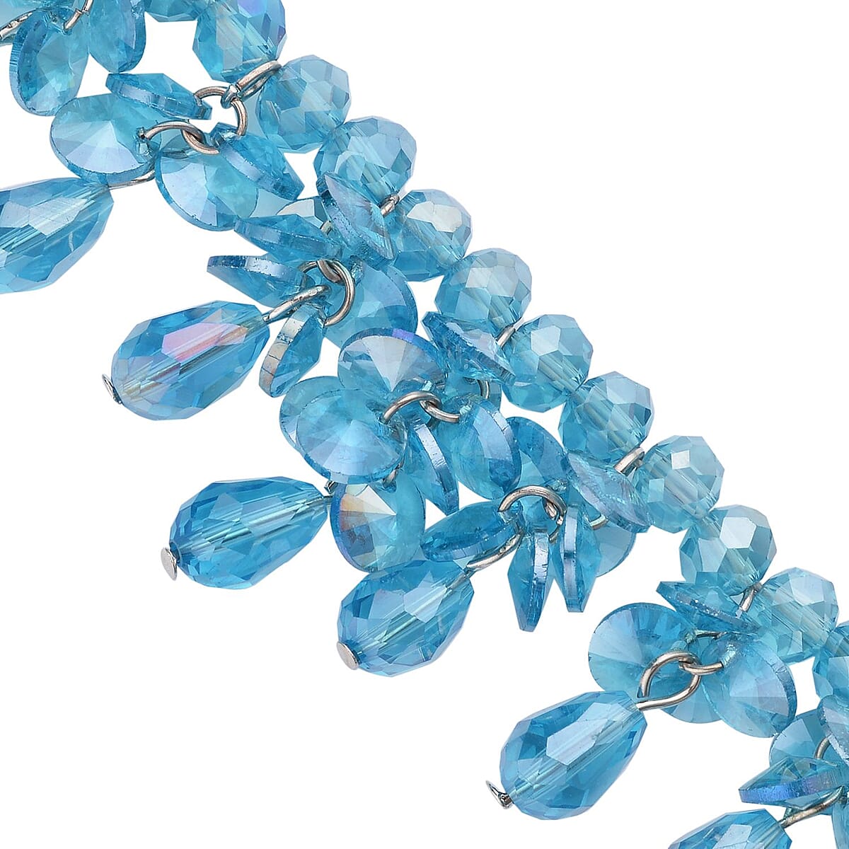 Blue Glass Beaded Sparkle Necklace in Silvertone 18-20 Inches image number 3