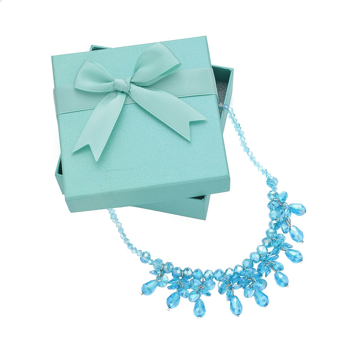 Blue Glass Beaded Sparkle Necklace in Silvertone 18-20 Inches image number 5