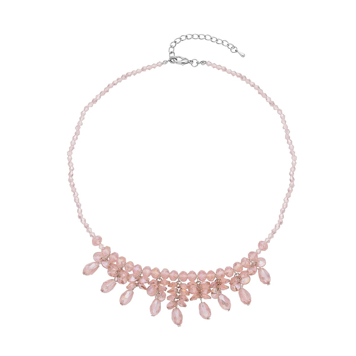 Pink Glass Beaded Sparkle Necklace in Silvertone 18-20 Inches image number 0