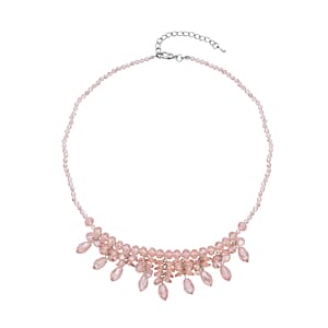 Pink Glass Beaded Sparkle Necklace in Silvertone 18-20 Inches