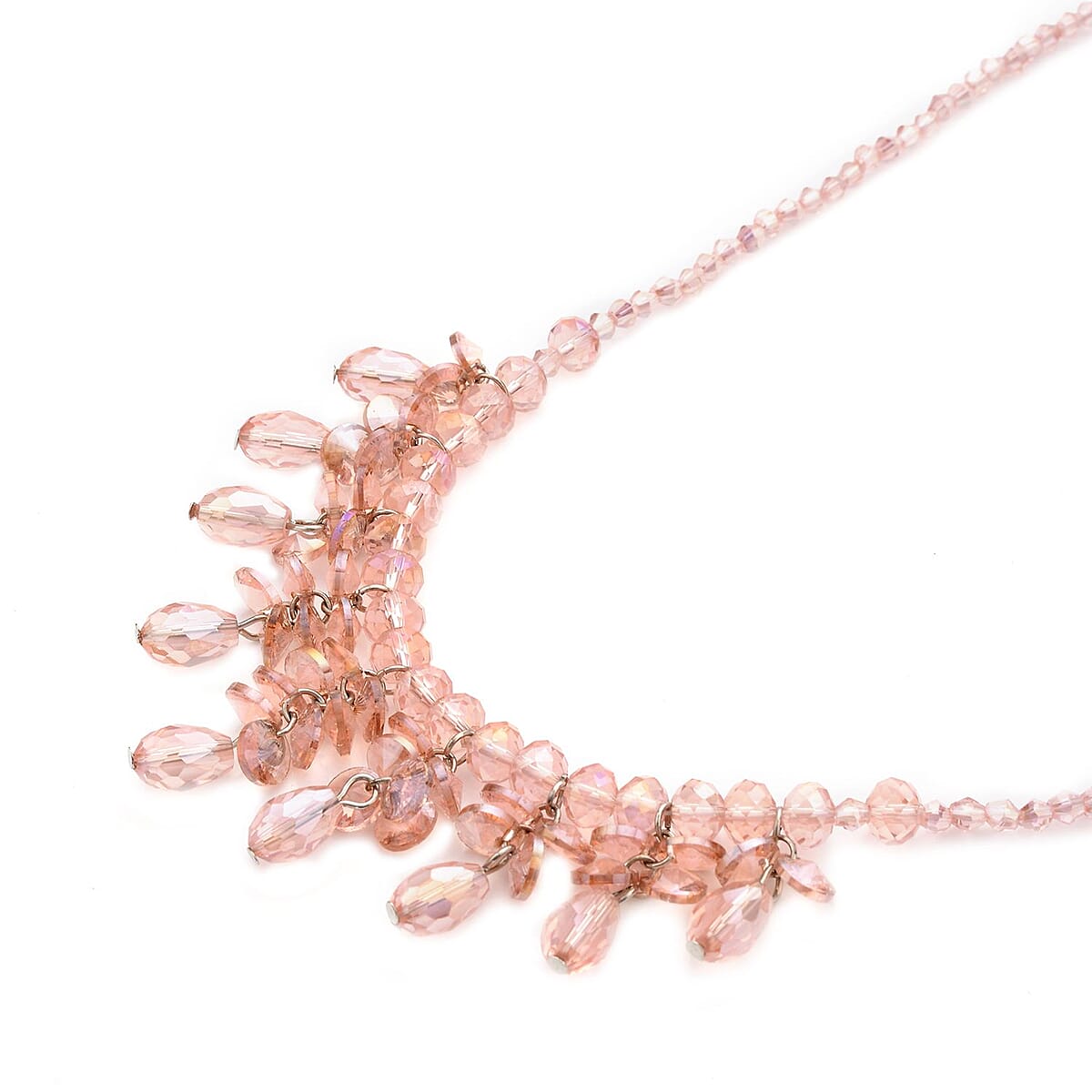 Pink Glass Beaded Sparkle Necklace in Silvertone 18-20 Inches image number 2