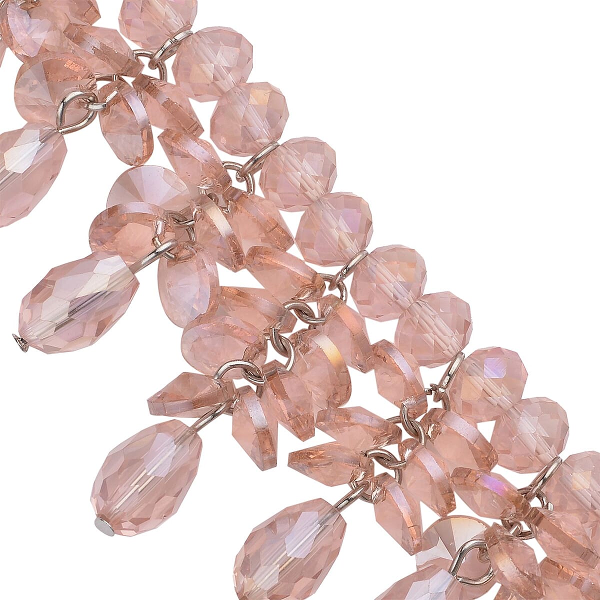 Pink Glass Beaded Sparkle Necklace in Silvertone 18-20 Inches image number 3