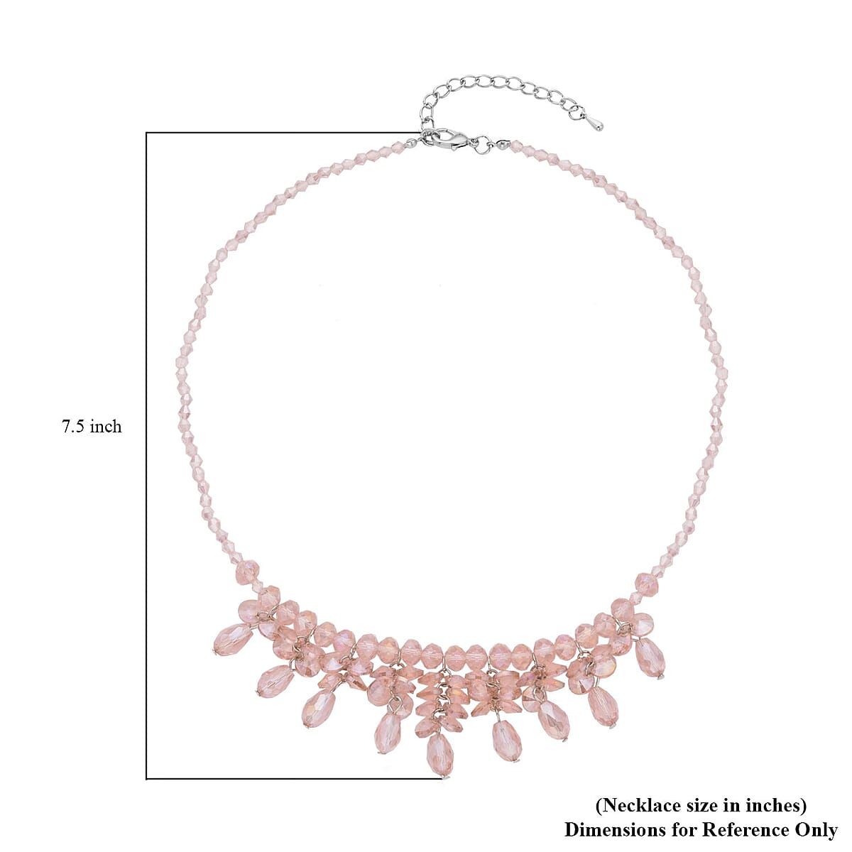 Pink Glass Beaded Sparkle Necklace in Silvertone 18-20 Inches image number 4