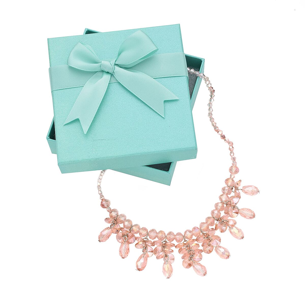 Pink Glass Beaded Sparkle Necklace in Silvertone 18-20 Inches image number 5